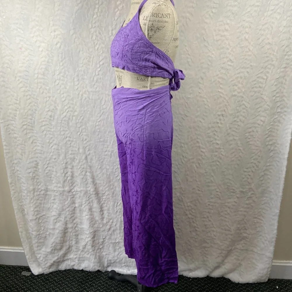 Vintage 2 piece wrap palazzo pants with Halter top Made in India 100% Rayon - Picture 4 of 10